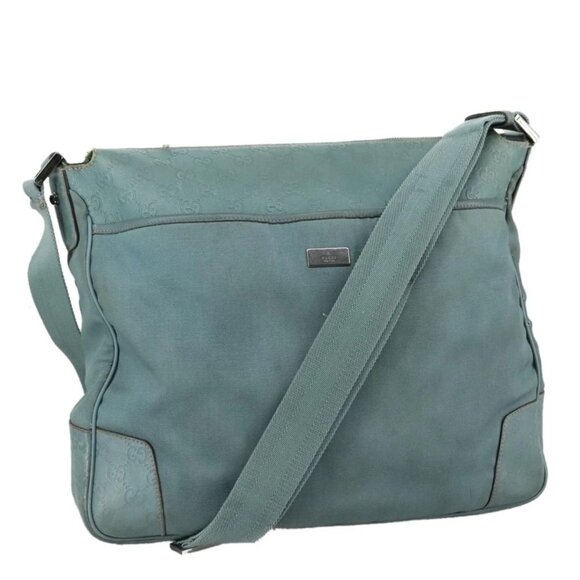 GUCCI GG Canvas Guccissima Shoulder Bag Turquoise Blue 161821 Auth 104367 - Picture 1 of 16